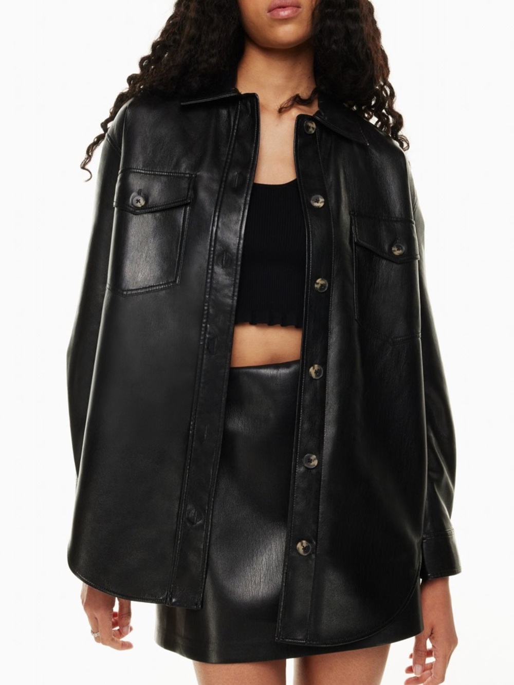 Aritzia Wilfred Ganna Black Leather Shirt Jacket